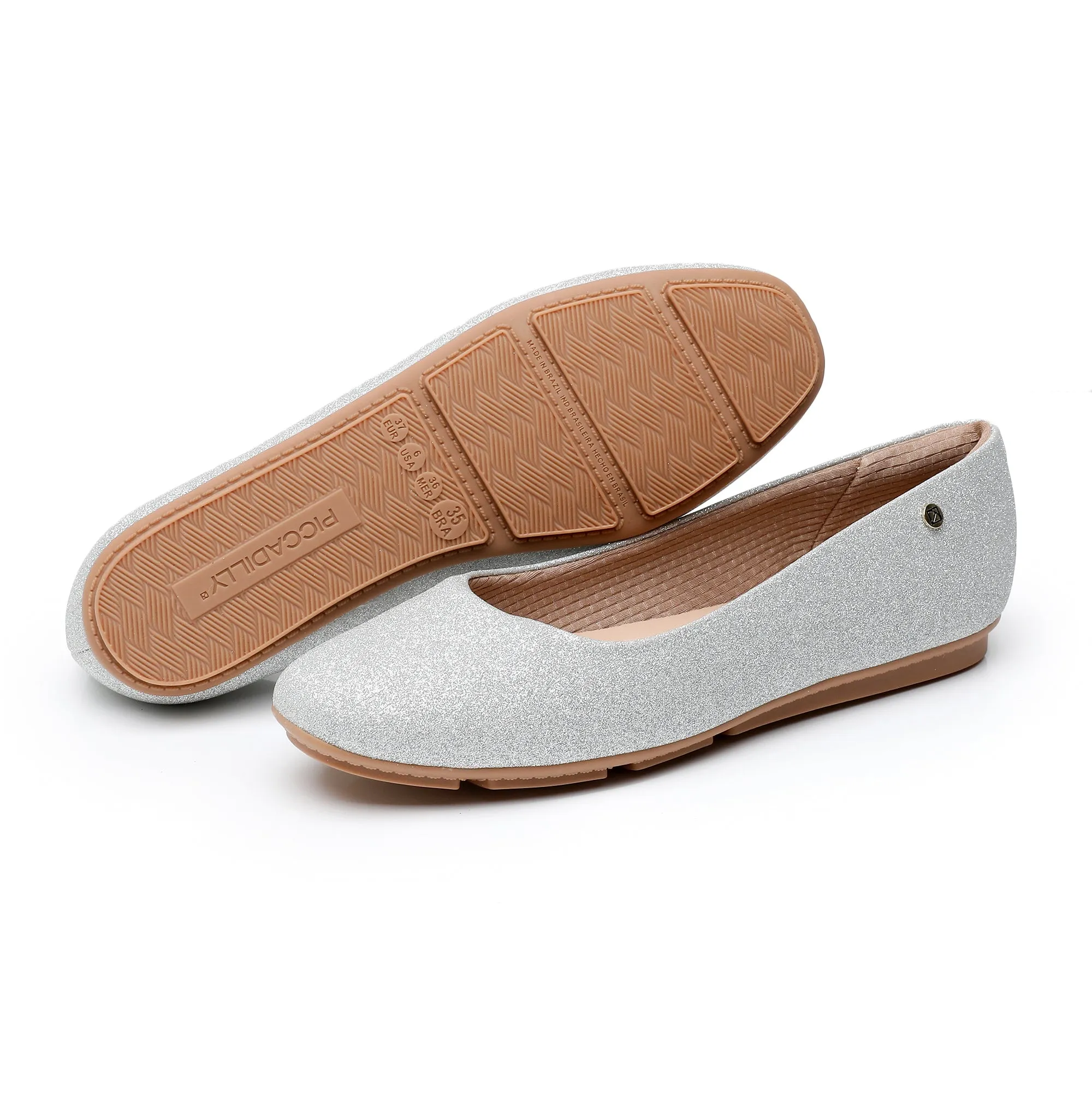 "Sparkle in Comfort: Piccadilly Glitter Silver Slip-On Ballerina Shoes" (122.005)