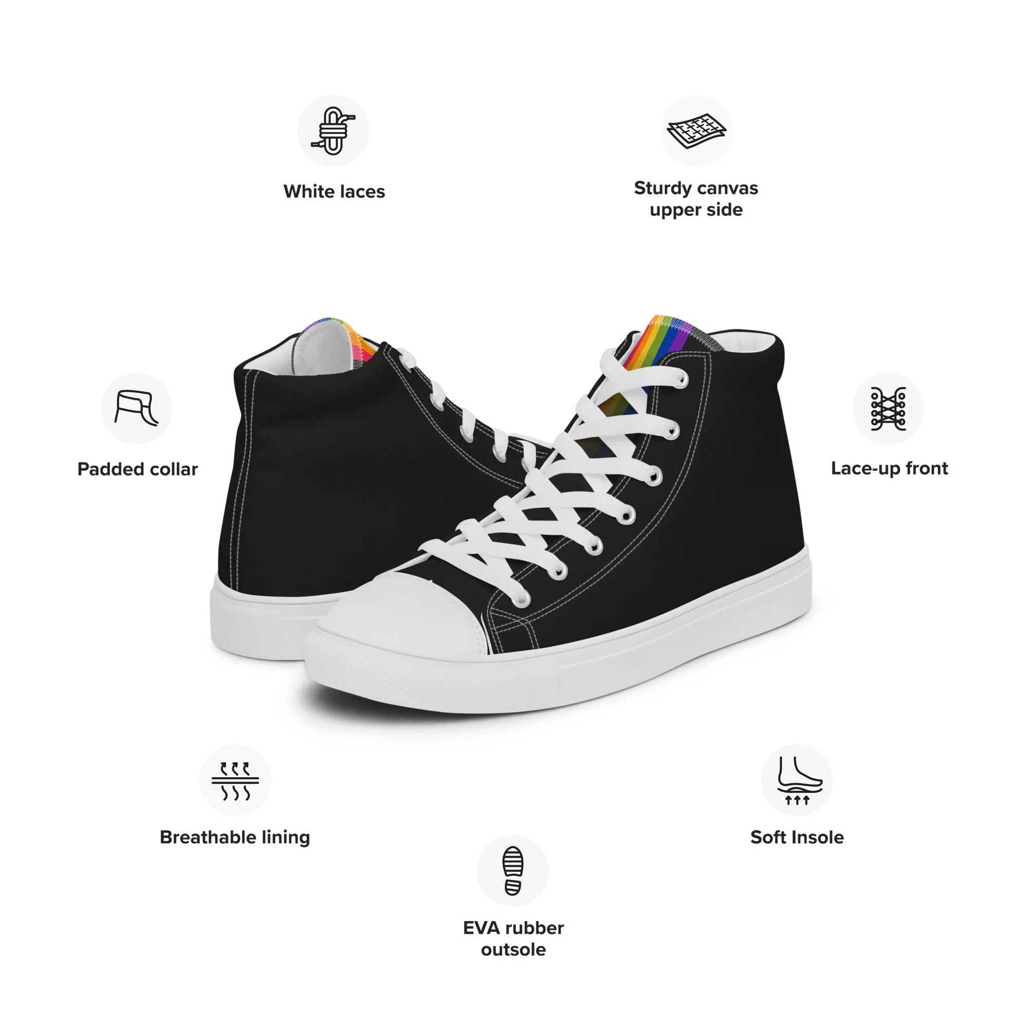 Rainbow Pride Black High Top Trainers (female sizes)