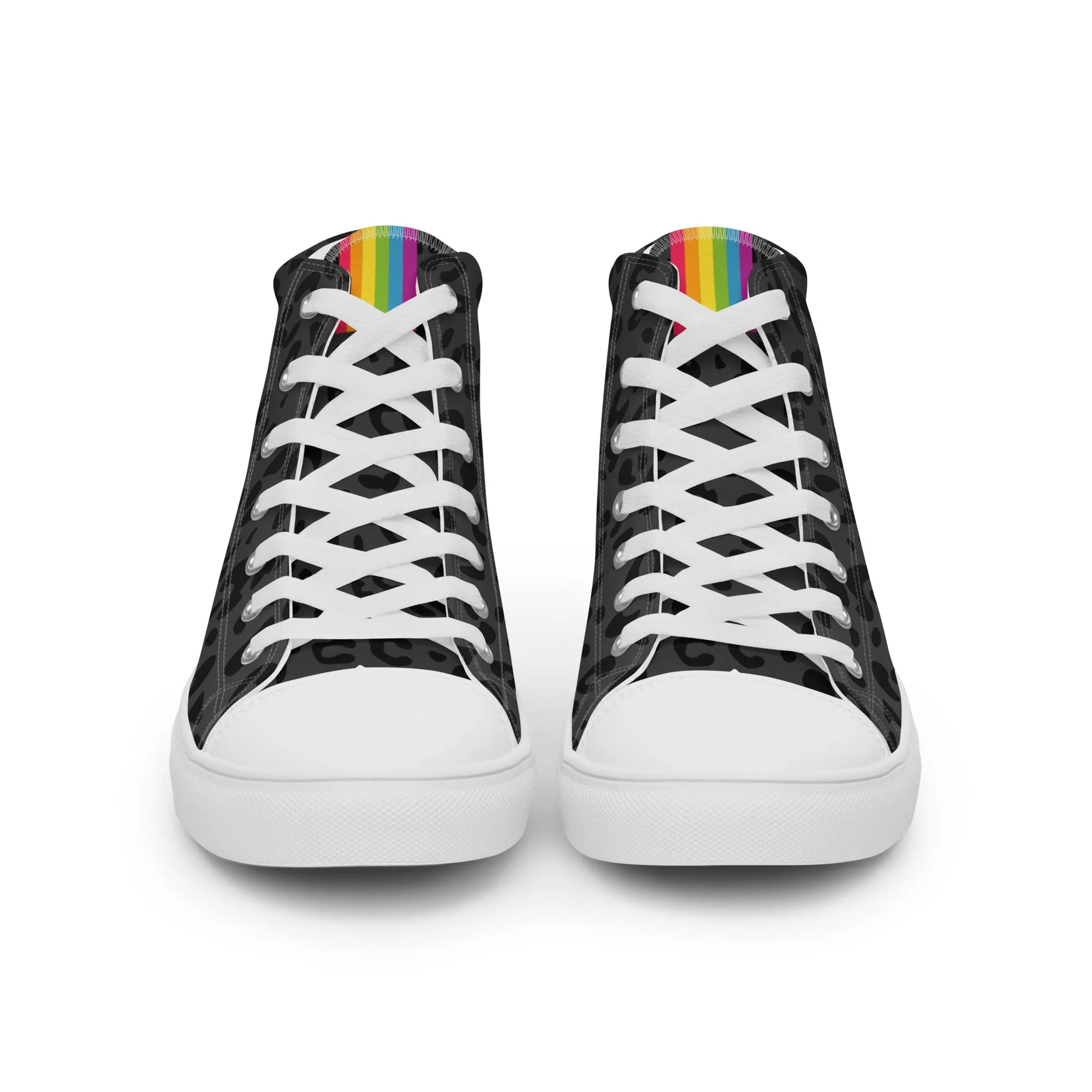 Rainbow Pride Flash Black Leopard High Top Trainers (female sizes)