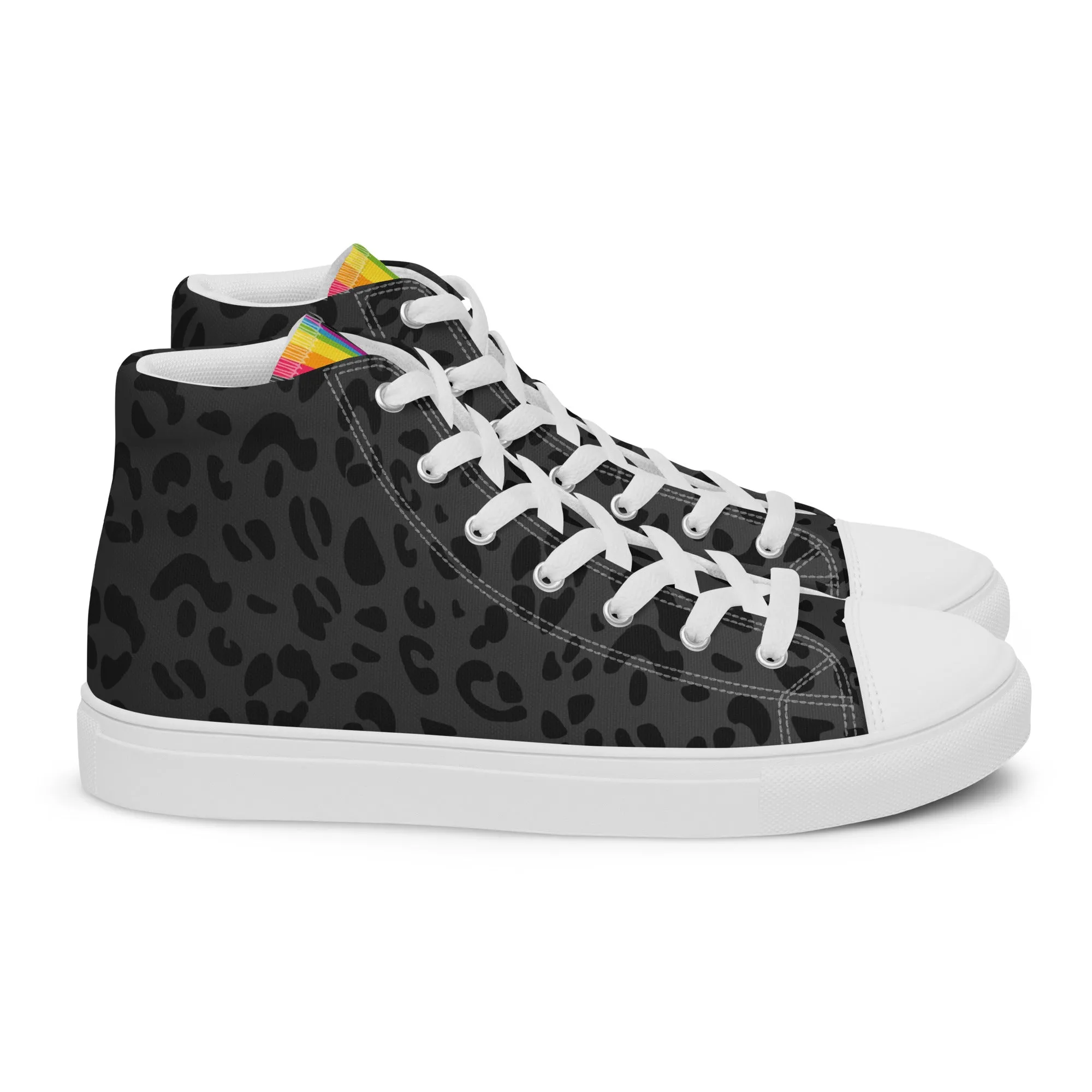 Rainbow Pride Flash Black Leopard High Top Trainers (female sizes)