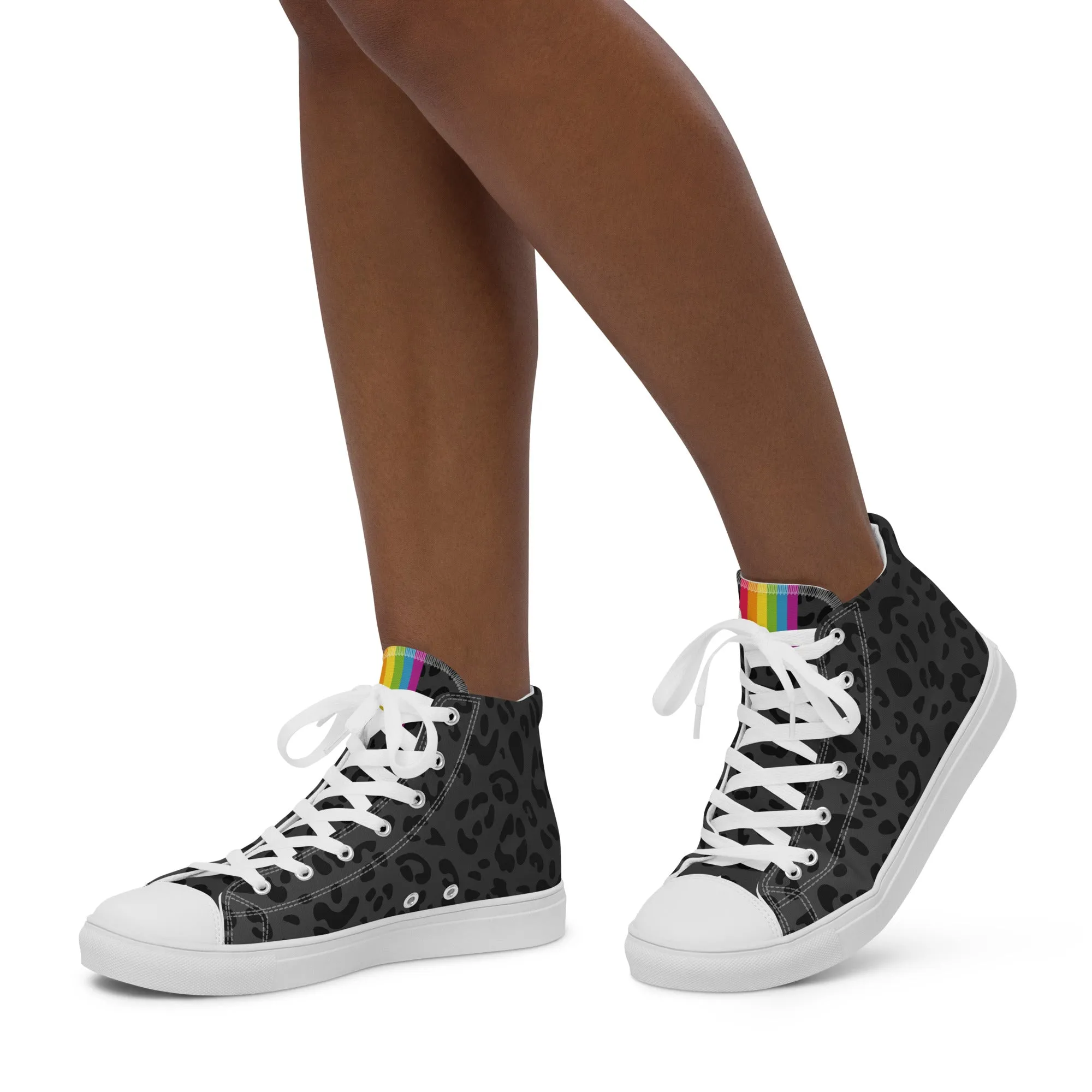 Rainbow Pride Flash Black Leopard High Top Trainers (female sizes)