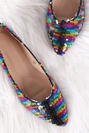 Rainbow Sequins Pointy Toe Flat