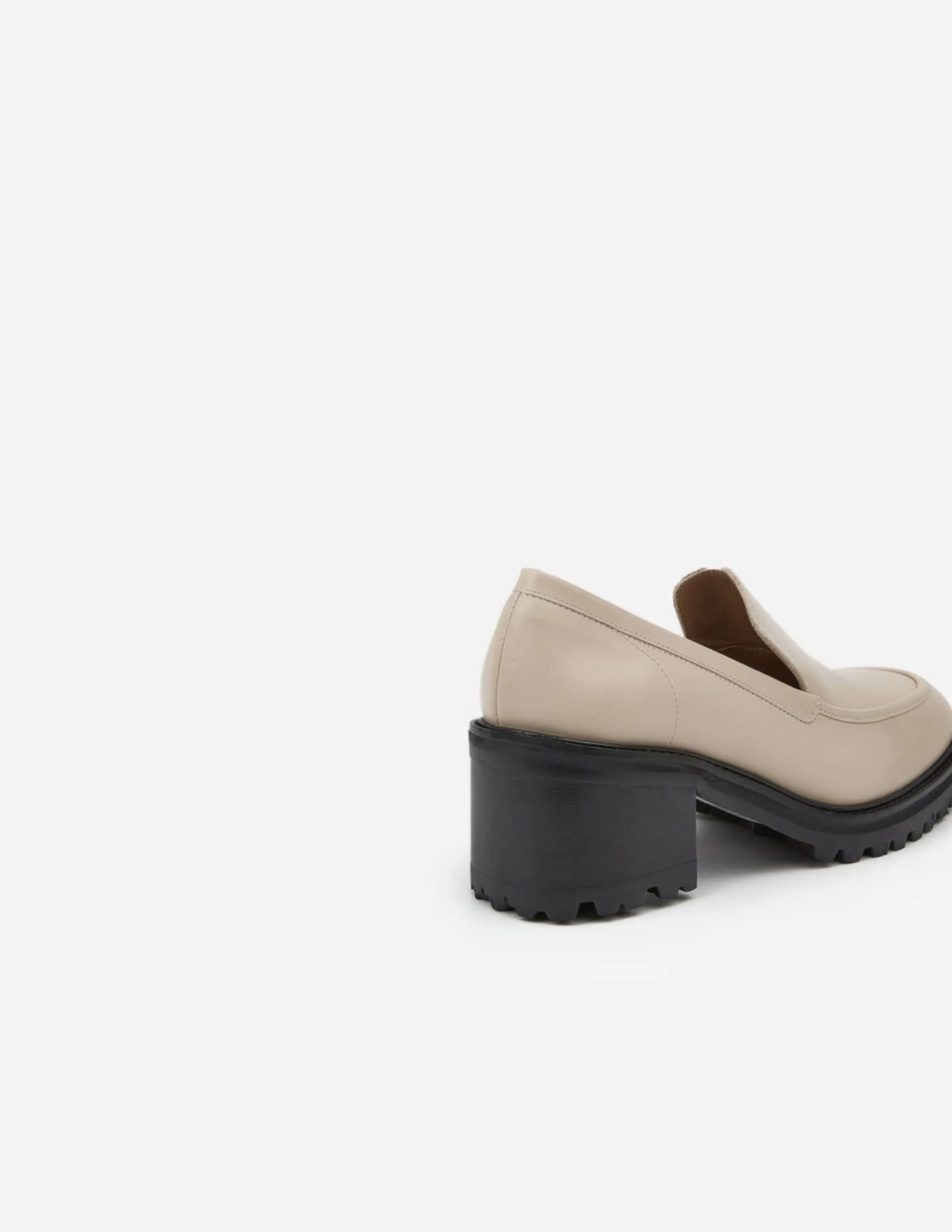 Saga Creme Leather Heeled Loafers