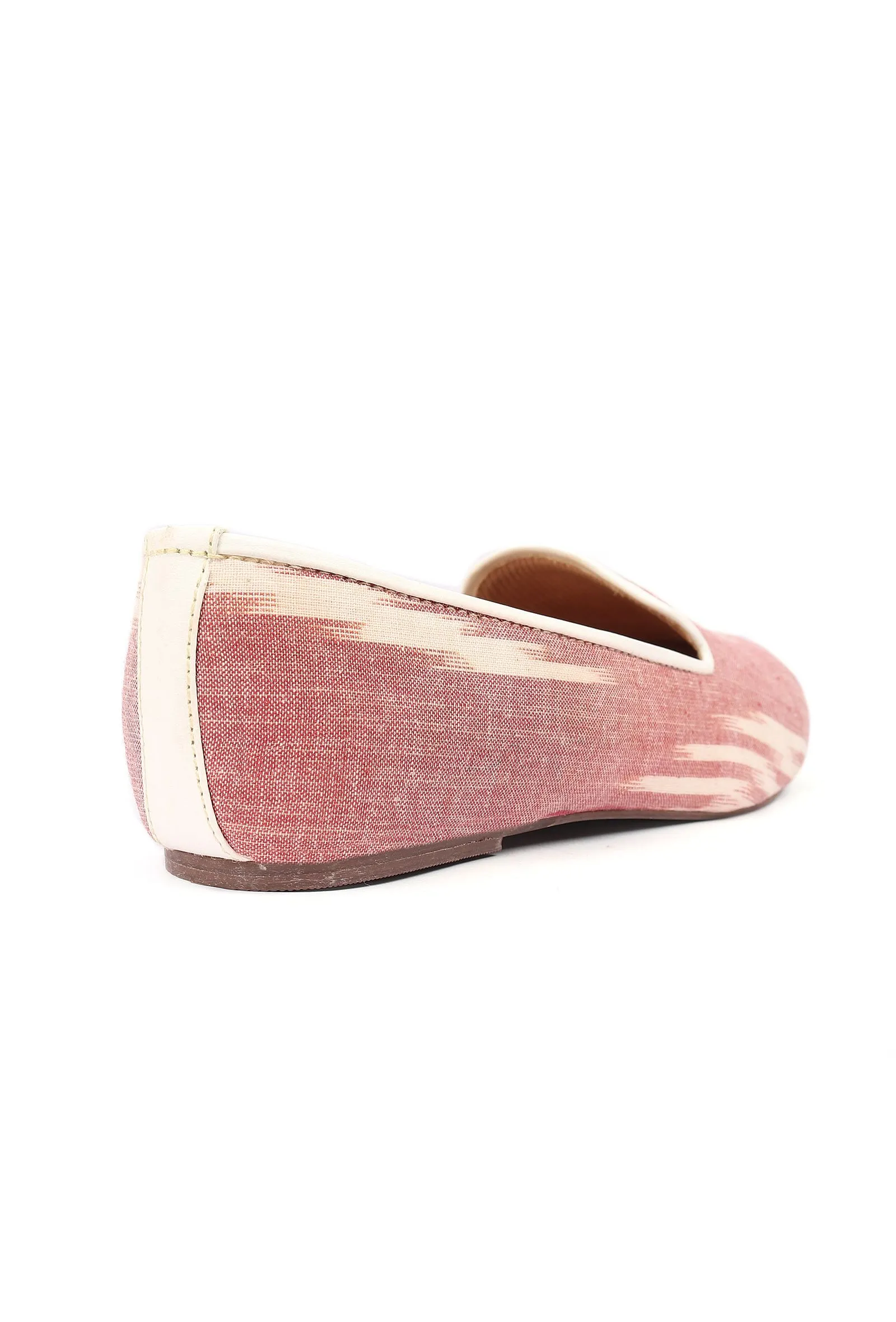 Salmon Pink & Tawny Brown Ikat Flat Cruelty Free Leather Ballerina