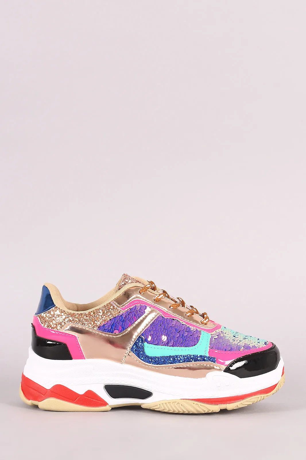 Sequins With Glitter Accent Lace-Up Platform Sneaker