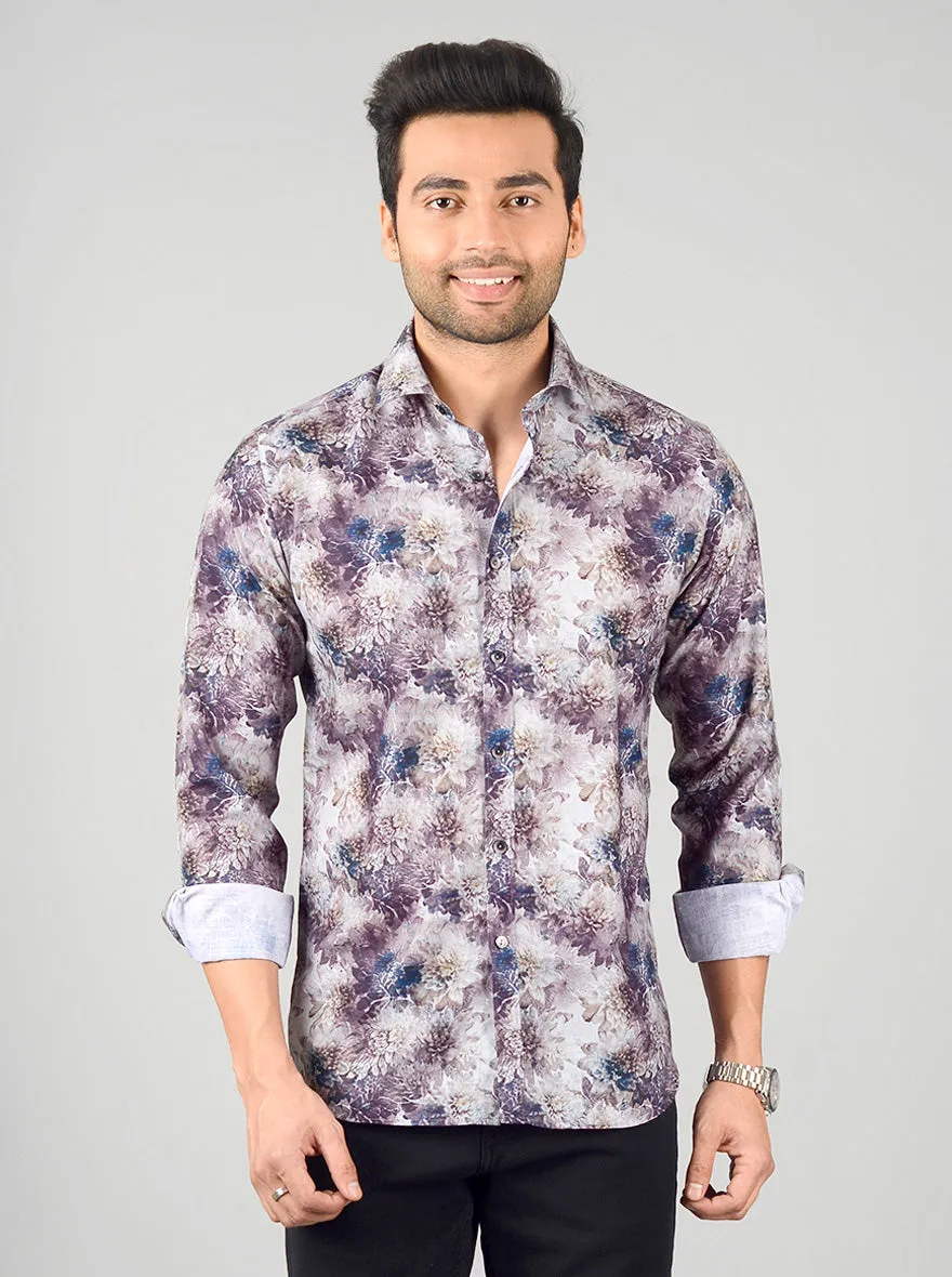 Storm Grey & Blue Printed Slim Fit Party Wear Shirt | Wyre