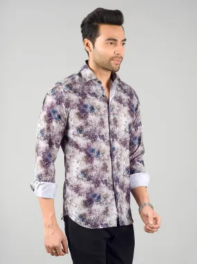 Storm Grey & Blue Printed Slim Fit Party Wear Shirt | Wyre