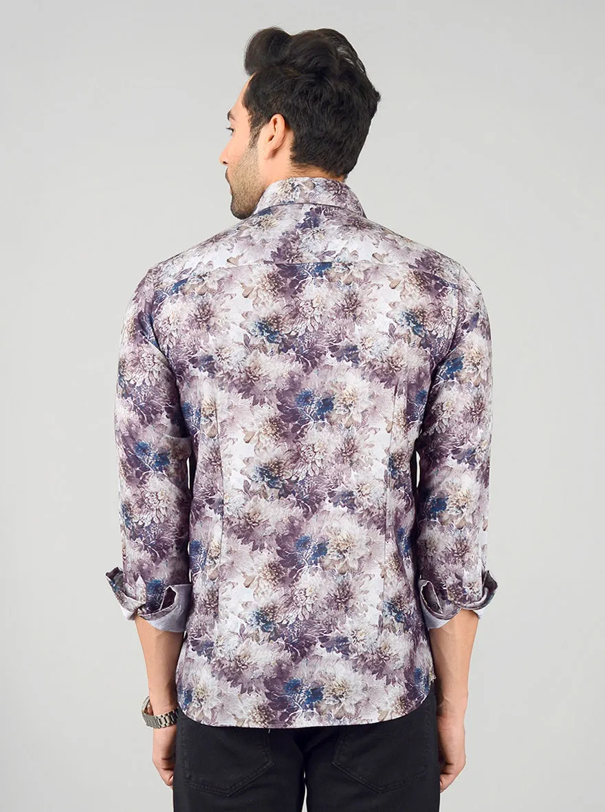 Storm Grey & Blue Printed Slim Fit Party Wear Shirt | Wyre