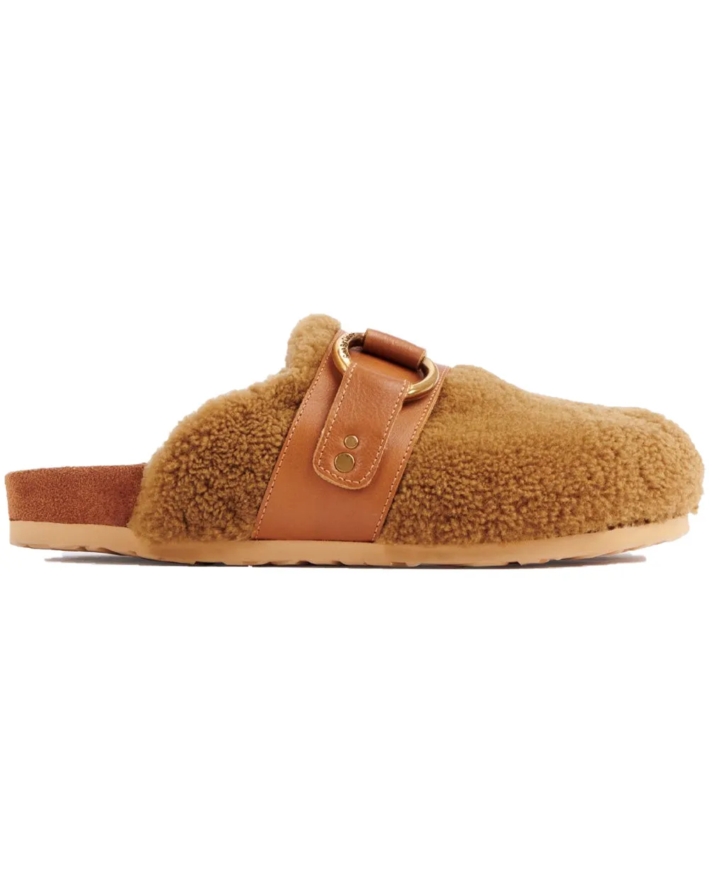 Tan Gema Flat Shearling Mule