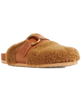 Tan Gema Flat Shearling Mule