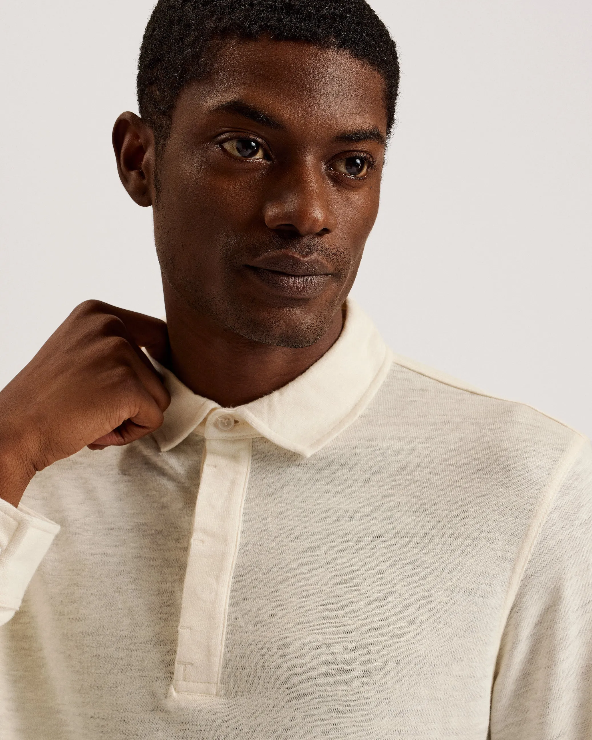 Taron Ls Regular Button Through Polo Ecru