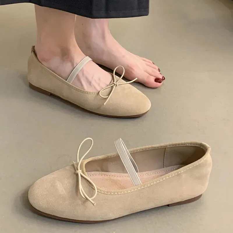 TAVIMART  -  New Fashion Cow Leather Flats Shallow Ladies Soft Shoes Autumn Shoes Round Toe Bow Knot Mary Jane Shoes Loafers Comfort Moccasin