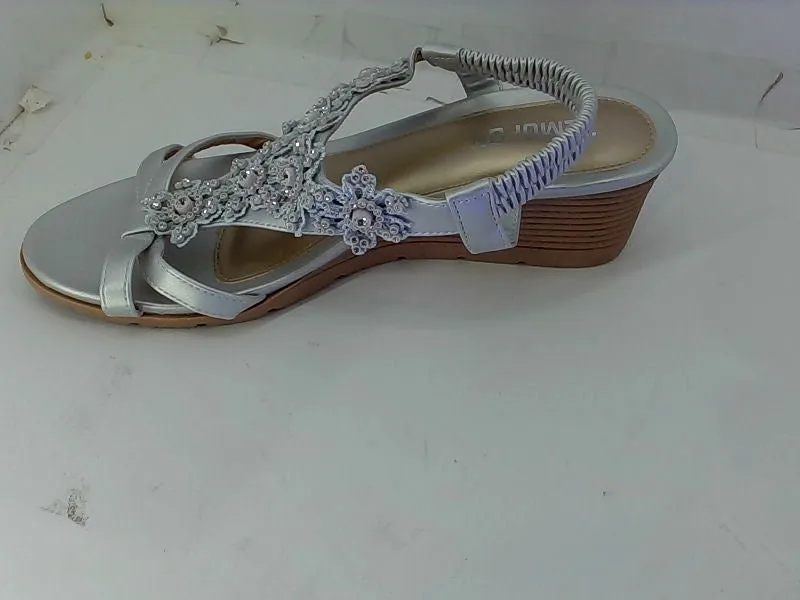 Temolfon Women's Silver Wedge Sandals Size 40 Pair of Shoes