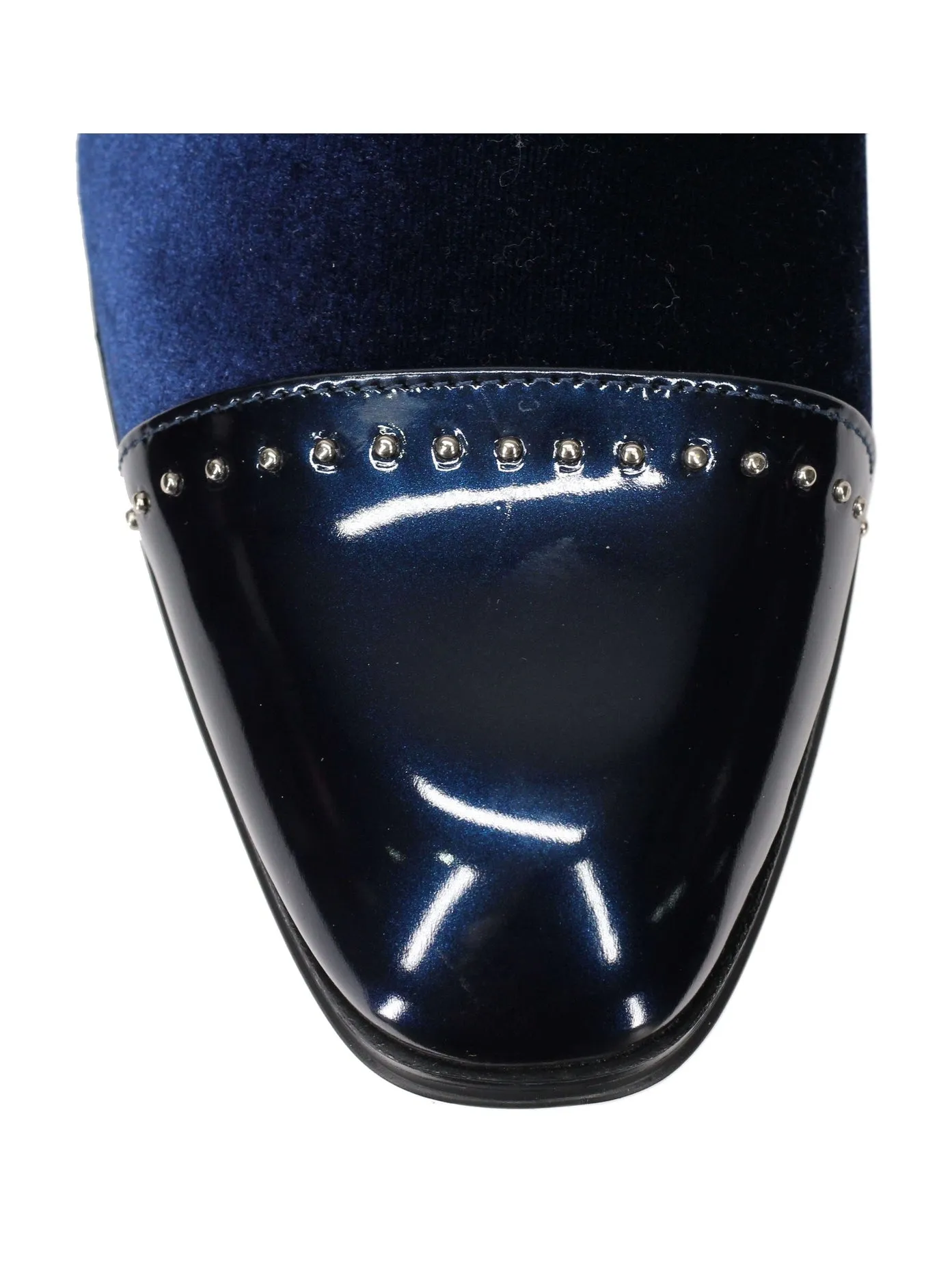 VELVET LOAFERS WITH SHINY TOE AND SILVER METAL PIN DOTS