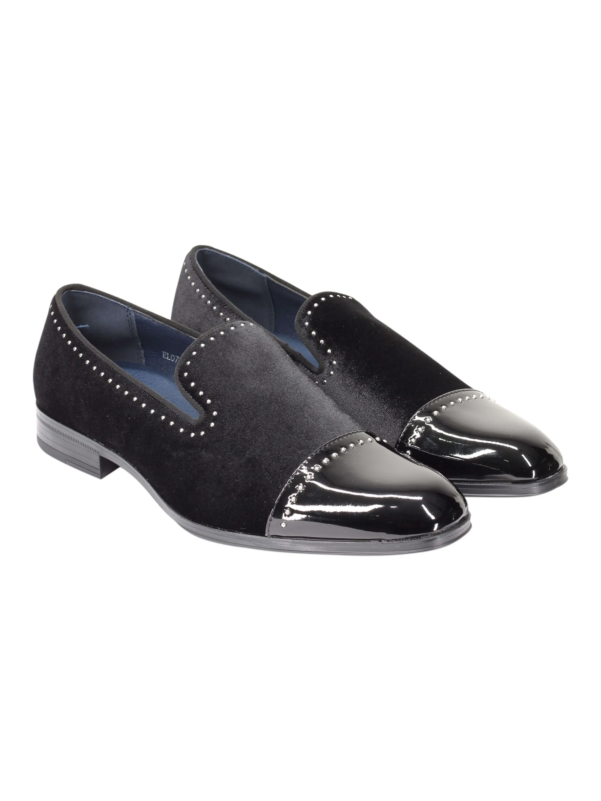 VELVET LOAFERS WITH SHINY TOE AND SILVER METAL PIN DOTS