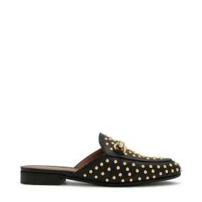 Vendôme Fleur black calfskin leather studded slipper loafers