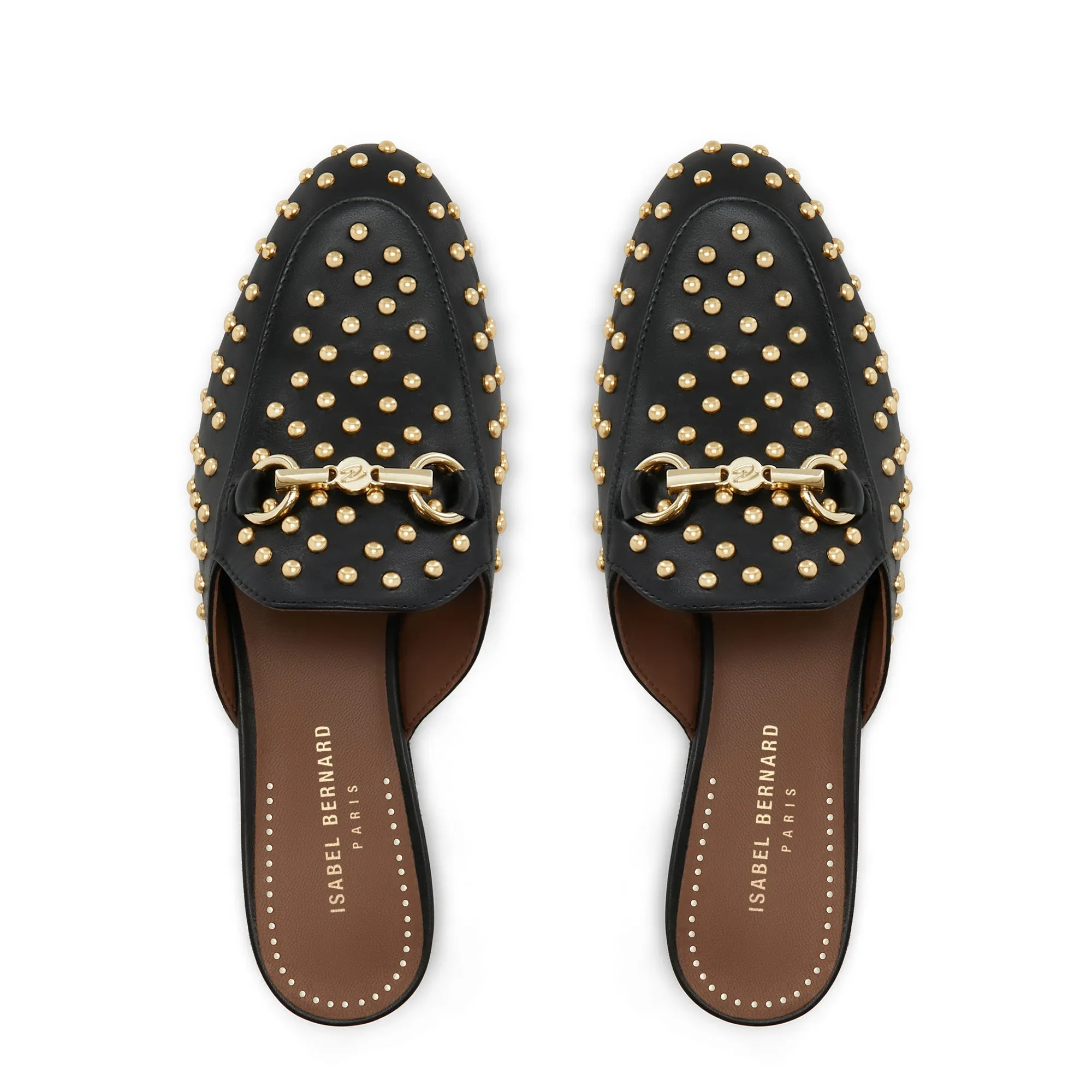 Vendôme Fleur black calfskin leather studded slipper loafers