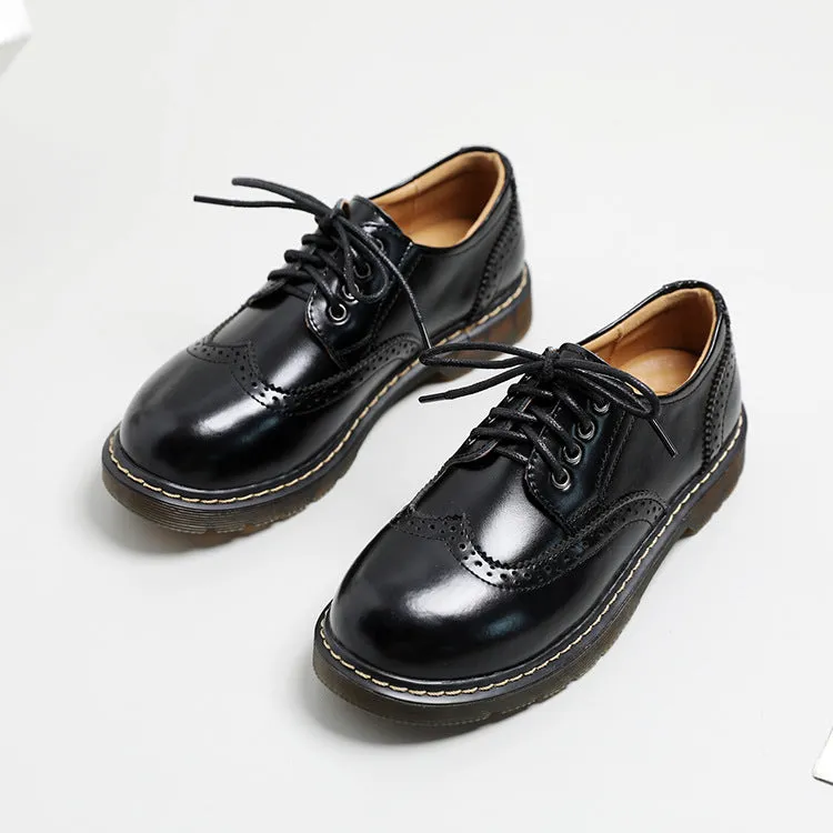 Vintage Oxford Loafers Brogues Leather Women's Lace Up Casual Flats Shoes