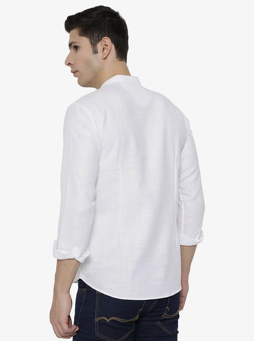 White Solid Slim Fit Short Kurta | JB Studio