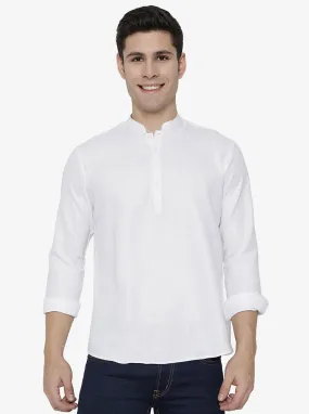 White Solid Slim Fit Short Kurta | JB Studio