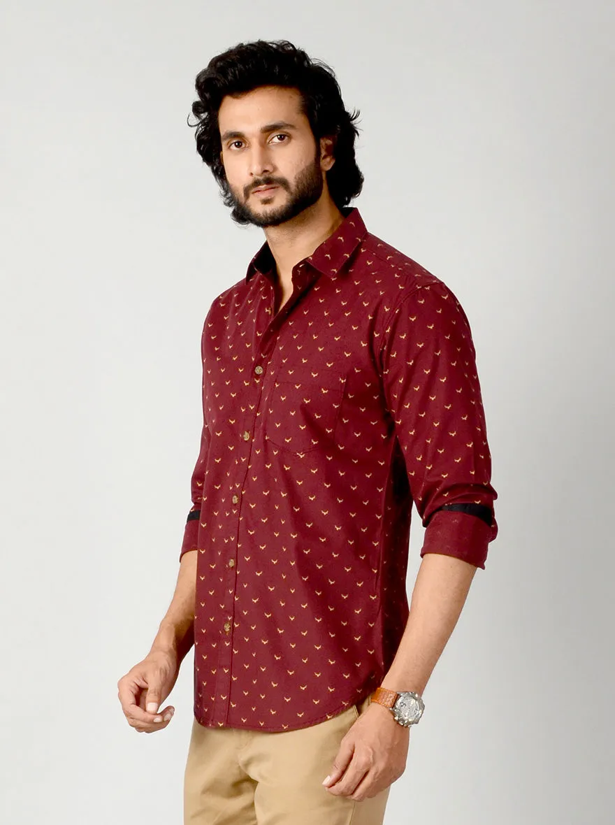 Windsor Wine Printed Slim Fit Casual Shirt | Greenfibre