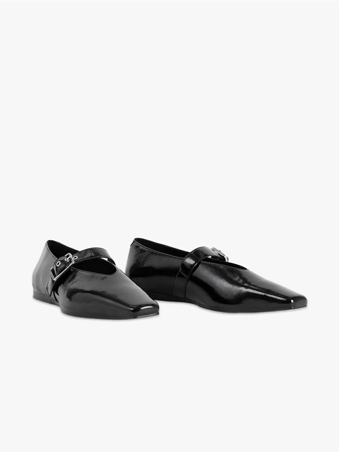 Wioletta Buckle Flat - Black Patent