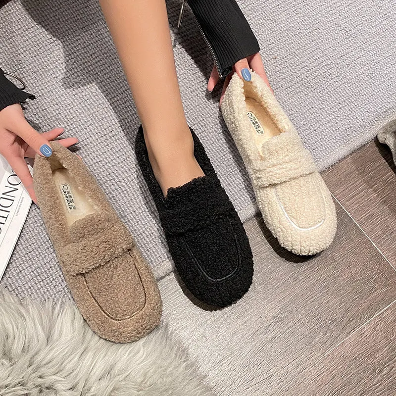 Women Faux-Fur Loafers Cute Winter Warm & Soft Plush Shoes