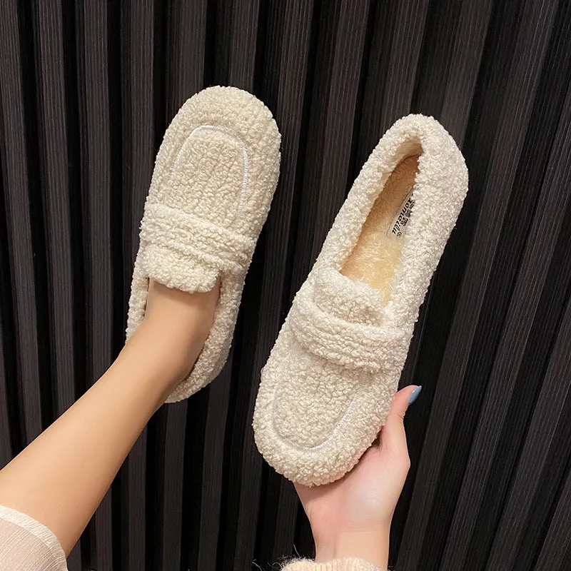 Women Faux-Fur Loafers Cute Winter Warm & Soft Plush Shoes