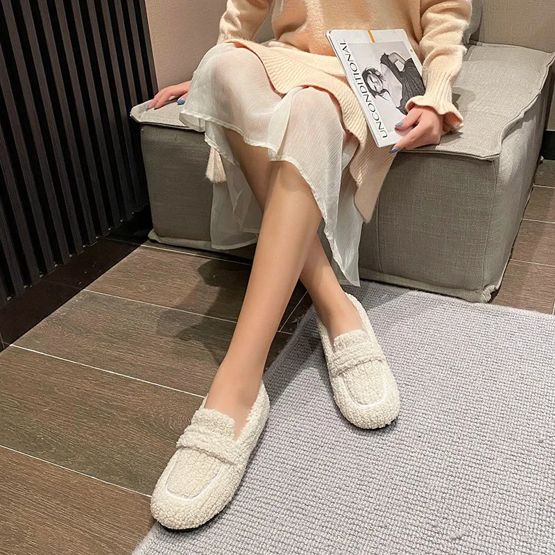 Women Faux-Fur Loafers Cute Winter Warm & Soft Plush Shoes