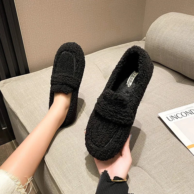 Women Faux-Fur Loafers Cute Winter Warm & Soft Plush Shoes