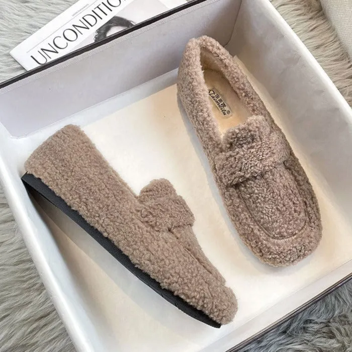 Women Faux-Fur Loafers Cute Winter Warm & Soft Plush Shoes