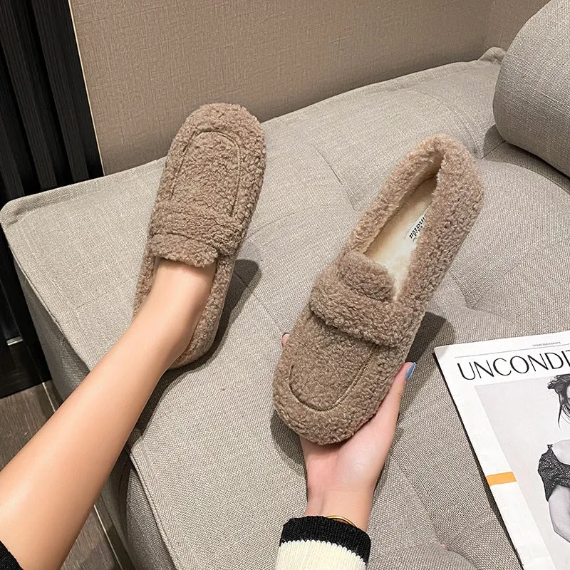 Women Faux-Fur Loafers Cute Winter Warm & Soft Plush Shoes