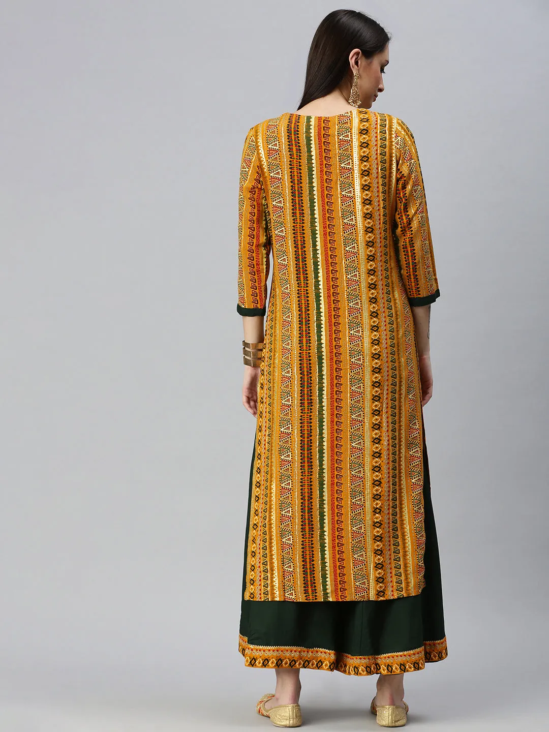 Women Straight Mustard Printed Kurta and Palazzos