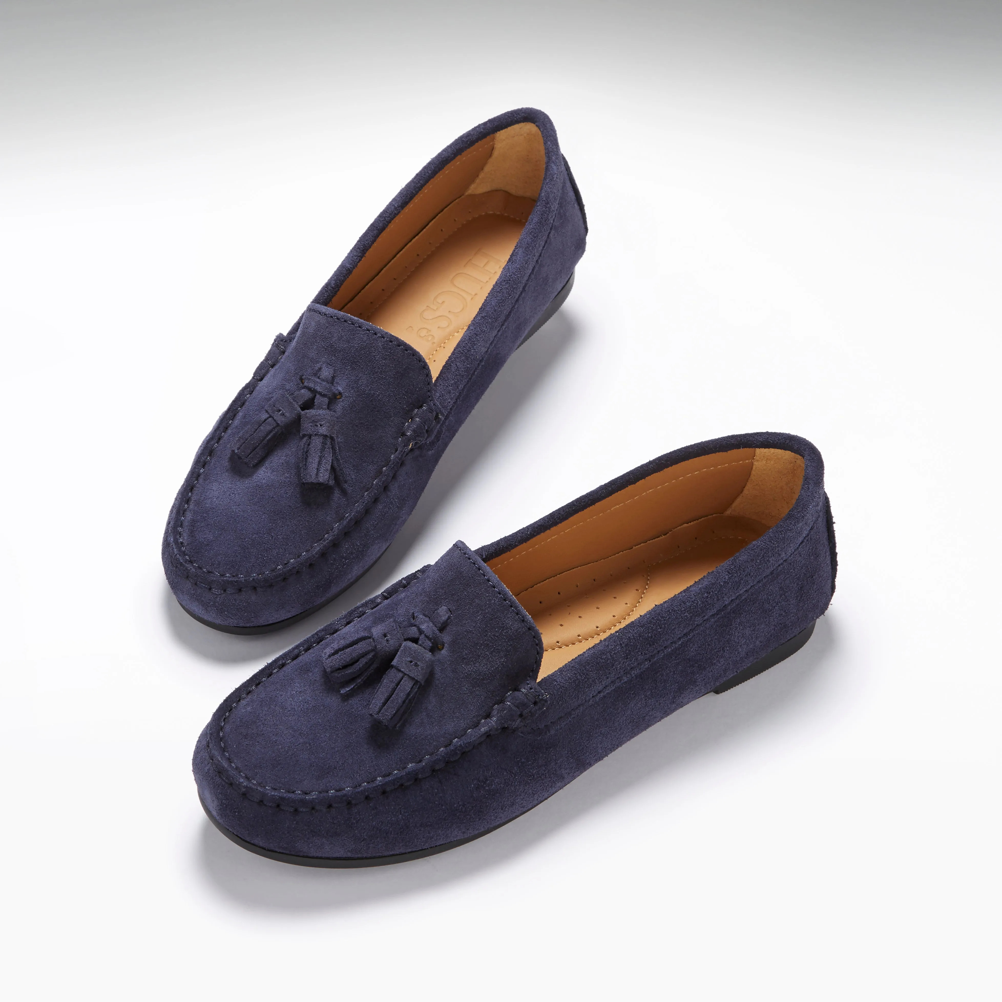 Women's Tasselled Driving Loafers Full Rubber Sole, navy blue suede