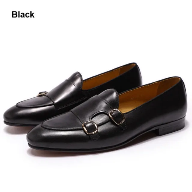 xiangtuibao   Summer Autumn Men's Loafers Genuine Leather Hand Painted Monk Strap Men's Dress Shoes Wedding Party Mens Footwear