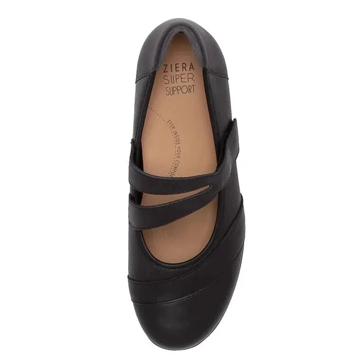 Ziera Shoes Women's Shepard Comfort Flat - Black Leather